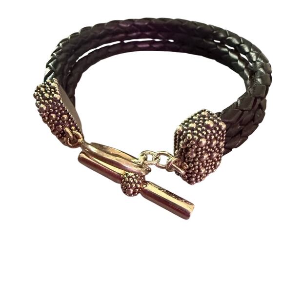 Michael Dawkins 925 Sterling Silver & Leather Multi Strand Toggle Bracelet - Picture 1 of 9